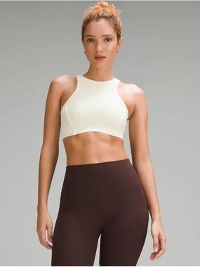 Ribbed High-Neck Crop Bralette in Cream